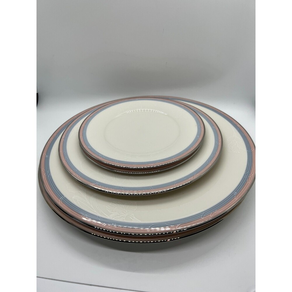 5 NORITAKE BREATHLESS PATTERN #7704 FINE CHINA dinner salad appetizer pink white